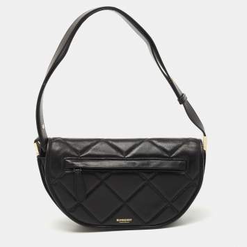 Pre Owned Burberry Black Quilted Leather Small Olympia Shoulder Bag