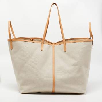 Pre Owned Burberry Beige Canvas and Leather XL Beach Tote