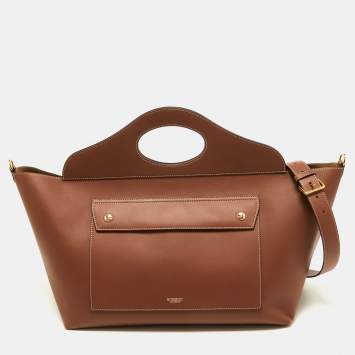 Pre Owned Burberry Tan Leather Medium Soft Pocket Tote