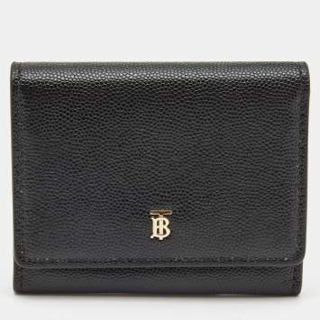 Pre Owned Burberry Black Leather Sidney Trifold Wallet