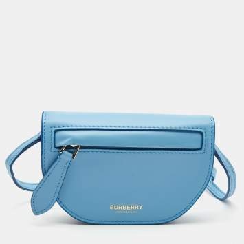 Pre Owned Burberry Light Blue Micro Olympia Crossbody Card Case