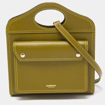 Pre Owned Burberry Junifer Green Leather Mini Pocket Tote