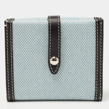 Pre Owned Burberry Light Blue/Black Canvas and Leather Luna French Wallet