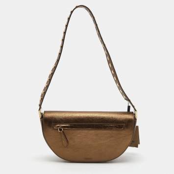 Pre Owned Burberry Bronze Leather Small Studded Olympia Shoulder Bag