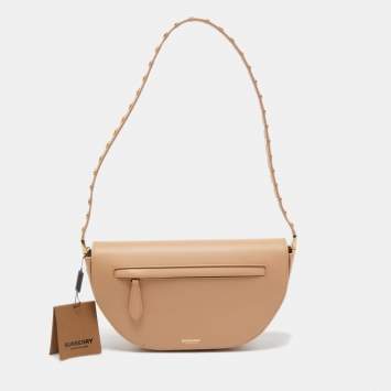 Pre Owned Burberry Beige Leather Small Studded Olympia Shoulder Bag