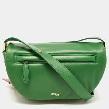 Pre Owned Burberry Two Tone Green Leather Small Olympia Shoulder Bag