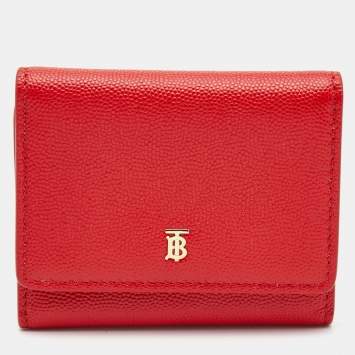 Pre Owned Burberry Red Leather TB Sidney Trifold Card Case