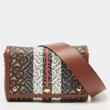 Pre Owned Burberry Brown TB Monogram Coated Canvas and Leather Hackberry Crossbody Bag