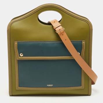 Pre Owned Burberry Green/Blue Leather Medium Pocket Bag