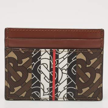 Pre Owned Burberry Brown Bridle Monogram Coated Canvas and Leather Sandon Card Holder 