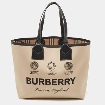 Pre Owned Burberry Beige Fabric Large London Tote