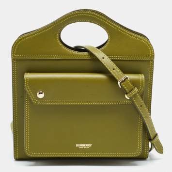 Pre Owned Burberry Junifer Green Leather Mini Pocket Bag