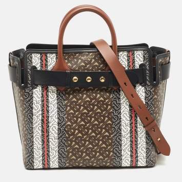 Pre Owned Burberry Black/Brown TB Monogram Coated Canvas and Leather Medium Belt Bag