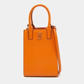 Pre Owned Burberry Orange Leather TB Phone Tote