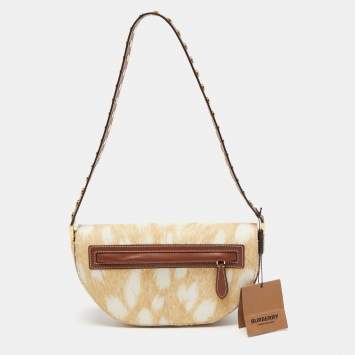Pre Owned Burberry Beige/Brown Calfhair and Leather Small Olympia Shoulder Bag