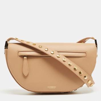 Pre Owned Burberry Beige Leather Small Studded Olympia Shoulder Bag