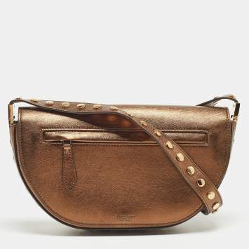 Pre Owned Burberry Bronze Studded Leather Small Olympia Shoulder Bag