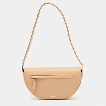 Pre Owned Burberry Beige Leather Small Studded Olympia Shoulder Bag