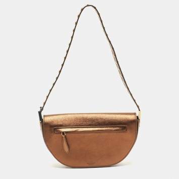 Pre Owned Burberry Bronze Leather Small Studded Olympia Shoulder Bag
