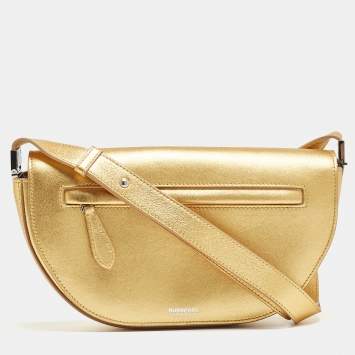 Pre Owned Burberry Gold Leather Small Olympia Shoulder Bag