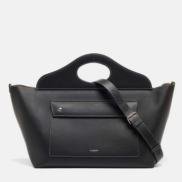 Pre Owned Burberry Black Leather Medium Soft Pocket Tote
