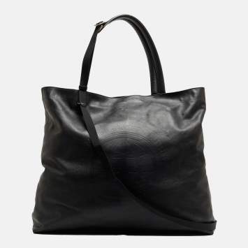 Pre Owned Burberry Black Embossed Leather New Flat Bag