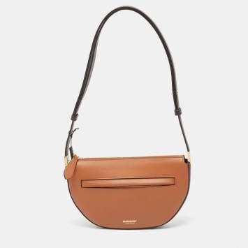 Pre Owned Burberry Two Tone Brown Leather Mini Zip Olympia Bag
