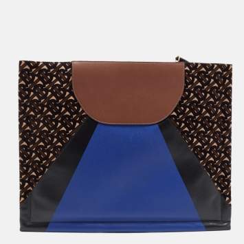 Pre Owned Burberry Multicolor Leather and Velvet Olympia Scarf Oversized Clutch