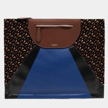 Pre Owned Burberry Multicolor Leather and Velvet Olympia Scarf Oversized Clutch