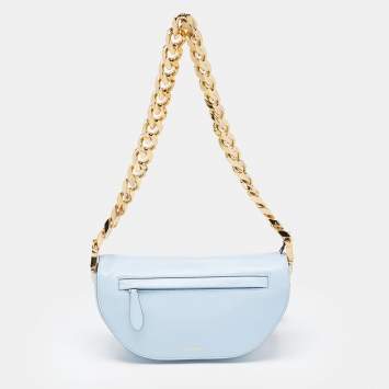 Pre Owned Burberry Pale Blue Leather Small Olympia Chain Shoulder Bag