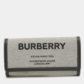 Pre Owned Burberry Grey/Black Logo Canvas and Leather Halton Continental Wallet