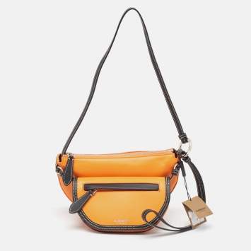 Pre Owned Burberry Orange/Black Leather Mini Double Olympia Bag