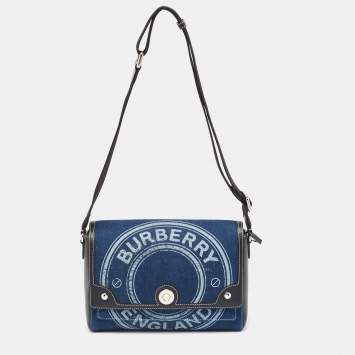 Pre Owned Burberry Blue/Black Denim and Leather Medium Note Shoulder Bag