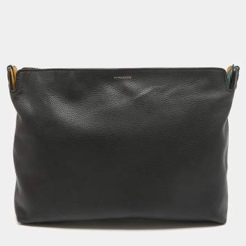 Pre Owned Burberry Black/Green Leather Large Clutch