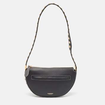 Pre Owned Burberry Black Leather Mini Studded Olympia Zip Bag