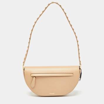 Pre Owned Burberry Beige Leather Small Studded Olympia Bag