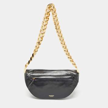 Pre Owned Burberry Black Soft Leather Small Olympia Shoulder Bag