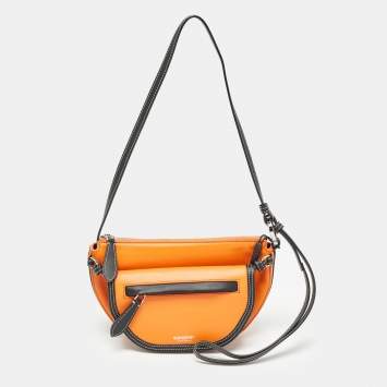 Pre Owned Burberry Orange/Black Leather Mini Double Olympia Bag