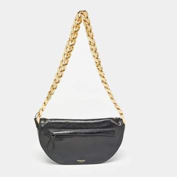 Pre Owned Burberry Black Soft Leather Small Olympia Chain Shoulder Bag