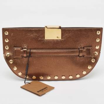 Pre Owned Burberry Bronze Leather Studded Olympia Clutch