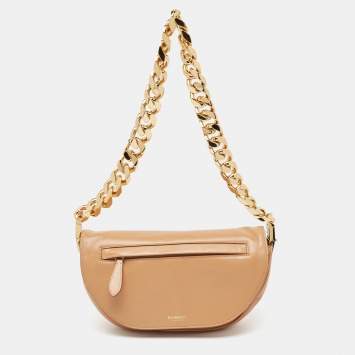 Pre Owned Burberry Beige Soft Leather Small Olympia Bag