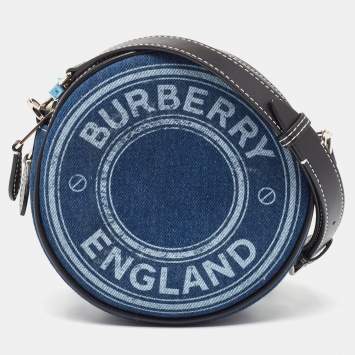 Pre Owned Burberry Blue/Black Denim and Leather Louise Round Crossbody Bag