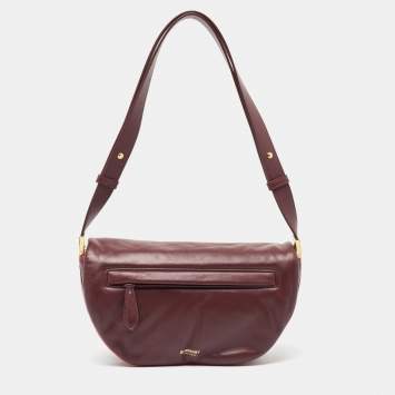 Pre Owned Burberry Maroon Leather Small Olympia Shoulder Bag