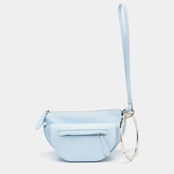 Pre Owned Burberry Pale Blue Leather Mini Double Olympia Clutch