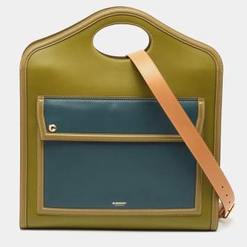 Pre Owned Burberry Green/Blue Leather Medium Pocket Bag