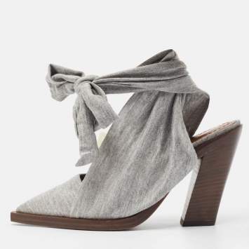 Pre Owned Burberry Grey Fabric Mule Sandals Size 37