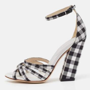 Pre Owned Burberry White/Black Canvas Hove Ankle Strap Sandals Size 36