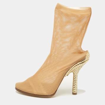 Pre Owned Burberry Beige Lace Ankle Length Boots Size 39