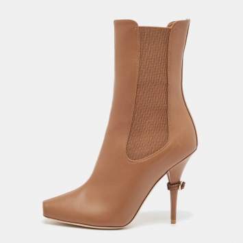 Pre Owned Burberry Brown Leather Peep Toe Ankle Length Boots Size 38