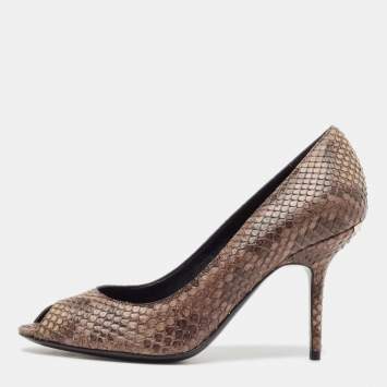 Pre Owned Burberry Brown Python Leather Peep Toe Pumps Size 37.5